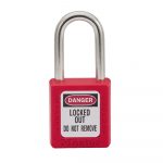 red padlock with danger warning label